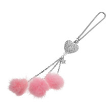 enfeites coração strass espelho retrovisor com pompons para carro