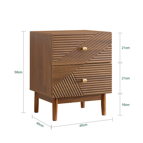 SoBuy Vintage Bedside Table with 2 Drawers, Brown 2