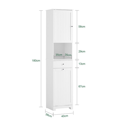 SoBuy Ντουλάπι Μπάνιου BZR216-W Λευκό 40x38x180cm 2