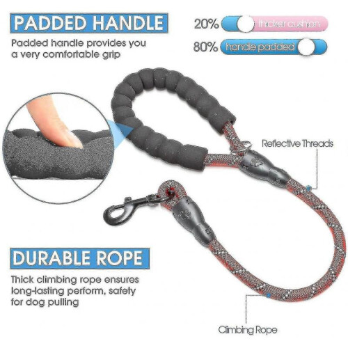 Strong Leash, Comfortable Padded Handle And High Reflector Light, 1/2" X 2' 18~120 Lbs Red 1