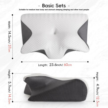 (Gray & White, one-size) Memory Foam Breathable Neck Pillow, 1 Count Neck Pillow with Washable Pillowcase, Soft & Comfortable Pillow for Side, Back & Stomach