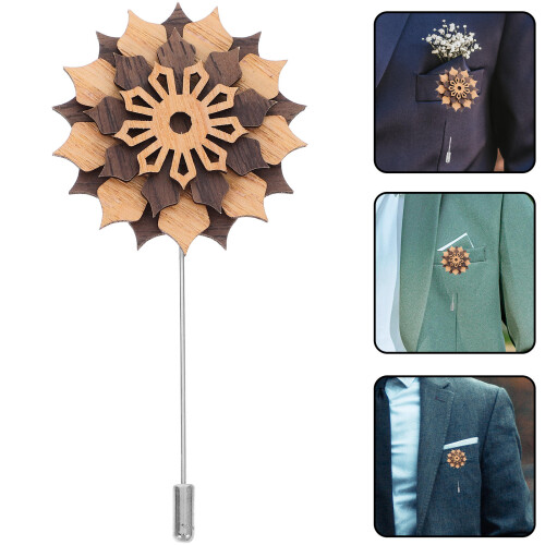 pino de lapela de madeira com flor para homem 1