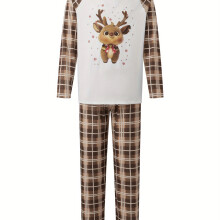 (XL Light Brown Dad) Parent Outfit One Piece For Deal 2025 Christmas Unisex Set, Cute Casual Reindeer Checkered Printed Long Sleeved Pants