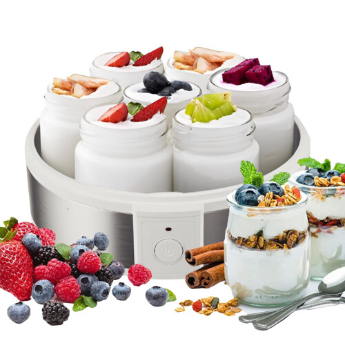 Yogurt Machine 1.26L Reusable 180ML Glass Jars, 7-Pack, Constant Temperature, One-Click Start, Automatic Yogurt Maker