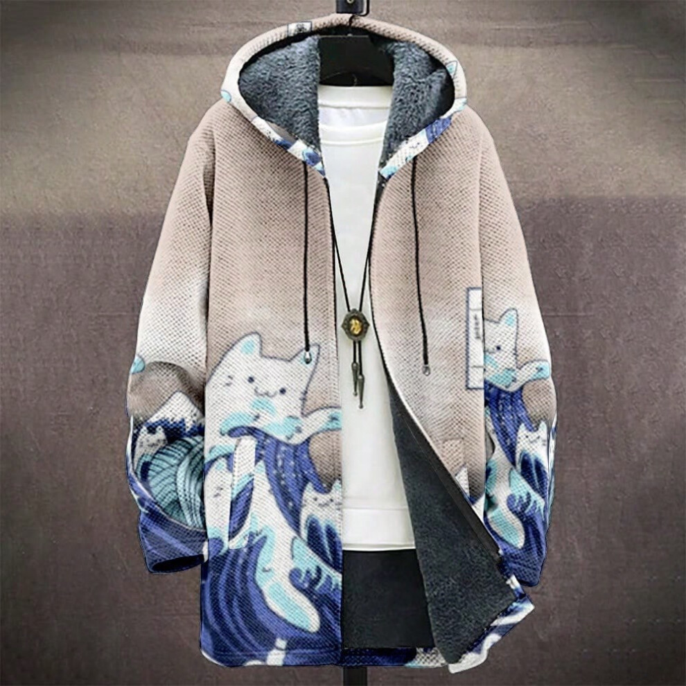 (Type B, 2XL) Fashionable 3D digital printed zipper hooded cardigan with gray lining-image-OPC-PKJD5P9-NEW