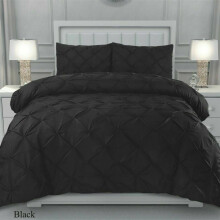 (Black , Single ) ELIZA PINTUCK PLEATED DUVET QUILT COVER SET SINGLE DOUBLE SUPER KING SIZE BEDDING Soft Washable sets