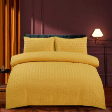 (Ochre, Single) Seersucker Duvet Cover Set Rich Cotton Bedding Sets All Sizes Available Cotton Soft Washable