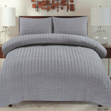 (Silver , Double ) Seersucker Duvet Cover Set Rich Cotton Bedding Sets All Sizes Available Cotton Soft Washable