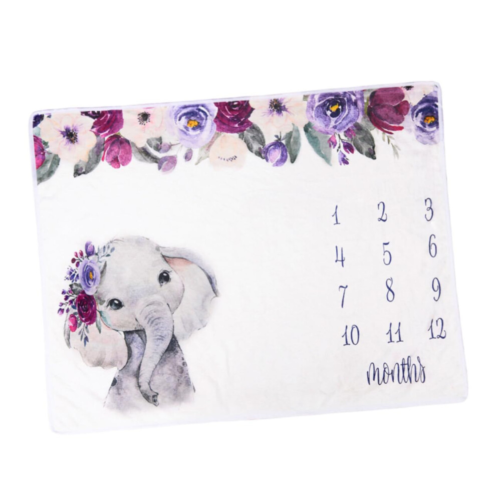 Printed Monthly Blanket Elephant Design For Baby Photo Prop, Soft Flannel For Newborn Photoshoot