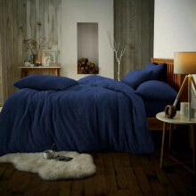 (Navy blue, Super King) New Soft Teddy Fleece Duvet Quilt Cover Bedding Set with 2 Pillow Cases Cosy bedding All Sizes