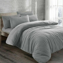 (Silver, Super King) New Soft Teddy Fleece Duvet Quilt Cover Bedding Set with 2 Pillow Cases Cosy bedding All Sizes