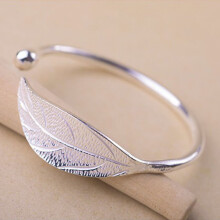 Bracelets New Fashion Leaves Jewelry Silver Womens Charm Bangle Bracelet Gift
