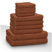 (Rust) 10 Pieces Towel Bale Set 100% Combed Cotton 500GSM Ultra Soft Absorbent Face Hand Bath Bathroom Towels Linen Smooth Border Stripe