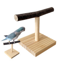 Parrot T Perch Desktop Stand - Wooden Log Parrot Play Stand For Cockatiels & Conures, Portable Training Bird Cage Toy