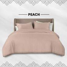 (Peach, Super King(220W x 260L) cm) [BACK TO SCHOOL] Oxford Homeware Stripe Duvet Cover Set – Ultra Soft, Skin-Friendly Bedding with Duvet Cover, Matching Pillowcases and