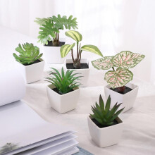 (Multicolor, 6 Counts/set) Artificial Potted Plant (6pcs/set), Faux Plant Decoration, Realistic Potted Plant, Desktop Ornament for Home Office Decor