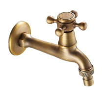 Wall-mounted Faucets Antique Brass, Double-Handle Bibcock, Outdoor Garden Sink Tap For Bathroom And Kitchen