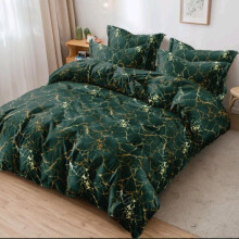 (Marble Green-Gold Bedding, Super King) 4PCS Marble Bedding Set with Gold and Silver Theme – Fitted Sheet, Duvet Cover & Pillowcases
