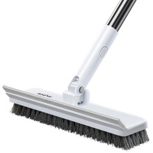 (Off White, Gray Trim) Long Handle Scrub Brush, Stiff Bristle Floor Scrubber, Floor Scrubbing Brush, Household Cleaning Tool for Bathroom, Carpet, Wall, Glass