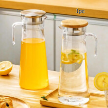 (Clear, steel cover) Iced Tea Pitcherr with Lid, 1 Count Heavy Duty Drink Pitcher with Wooden Lid, Clear Large Capacity Water Jugs Container for Lemon Juice,