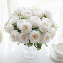 (White, one-size) Artificial Rose Bouquet for Romantic Decor, 1 Piece Faux Flower For Flower Arrangement, Silk Cloth Flower For Home & Wedding Party Decor,