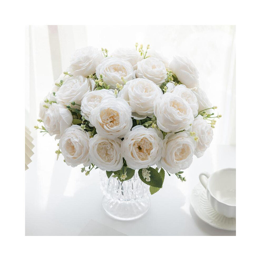 (White, one-size) Artificial Rose Bouquet for Romantic Decor, 1 Piece Faux Flower For Flower Arrangement, Silk Cloth Flower For Home & Wedding Party D-image-OPC-PKJFF6X-NEW