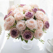 (Fawn Brown, one-size) Artificial Rose Bouquet for Romantic Decor, 1 Piece Faux Flower For Flower Arrangement, Silk Cloth Flower For Home & Wedding Party Decor,