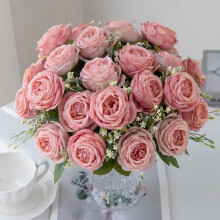 (Pink, one-size) Artificial Rose Bouquet for Romantic Decor, 1 Piece Faux Flower For Flower Arrangement, Silk Cloth Flower For Home & Wedding Party Decor,