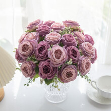 (Wine Red, one-size) Artificial Rose Bouquet for Romantic Decor, 1 Piece Faux Flower For Flower Arrangement, Silk Cloth Flower For Home & Wedding Party Decor,