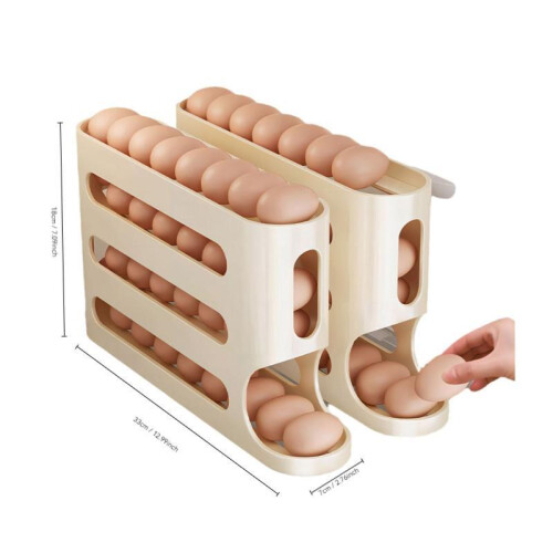 (Blue, 1 count) 4 Layer Egg Storage Box, 1 Count Slide Egg Storage Box, Large Capacity Automatic Egg Roller, Durable Stackable Fridge Organizer, Kitchen 2