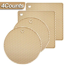 (Beige, one-size) Silicone Heat Resistant Placemat, 4 Counts/set Multifunctional Non-slip Pot Mat, Kitchen Insulation Table Mat, Kitchen Drain Mat, Summer