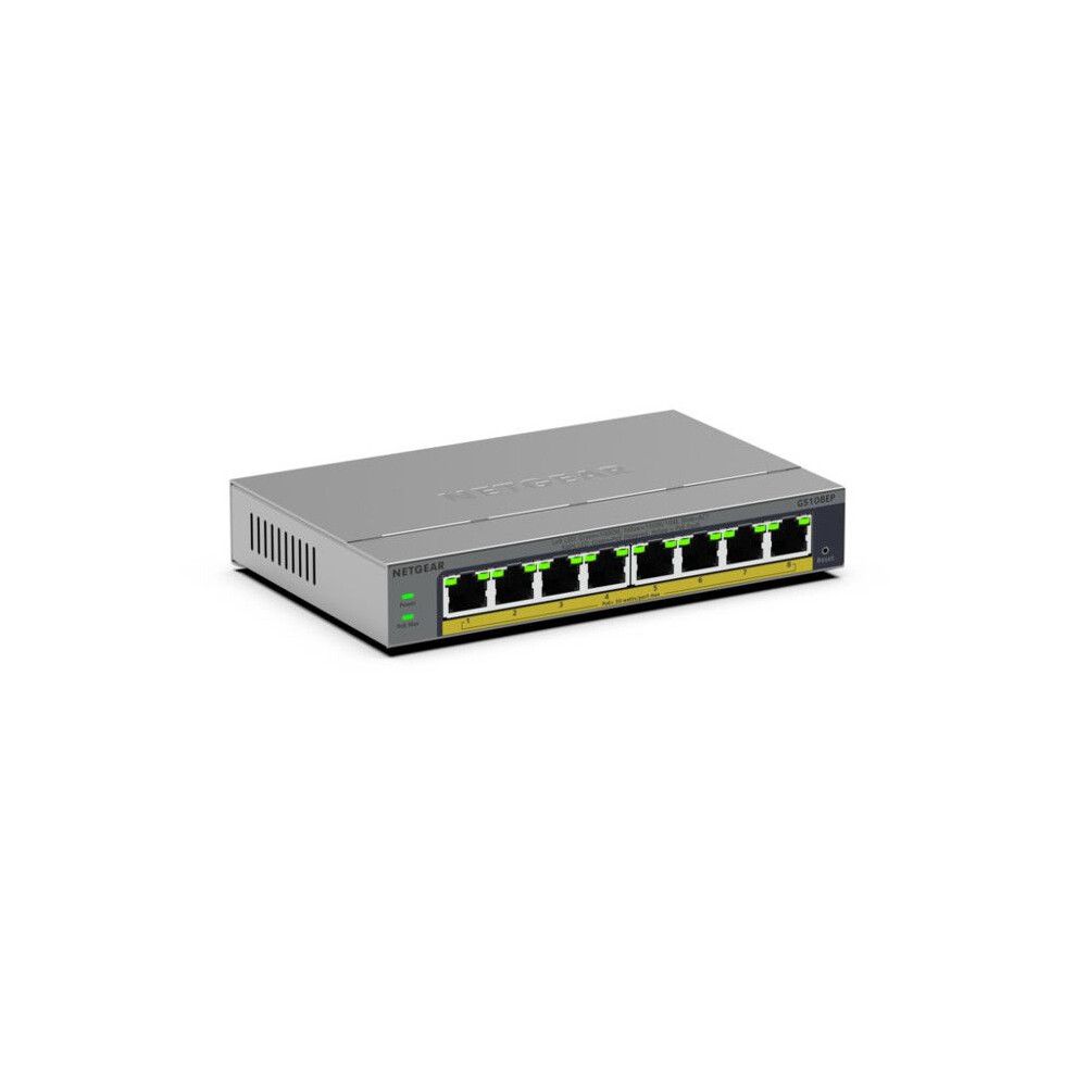 Netgear Gs108ep 8-Port Gigabit Ethernet Poe+ Plus Switch, Poe Budget 62 W, Lüfterlos, Metallgehäuse Grau Gs108ep-100Eus - Image 6