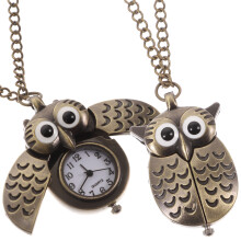 2 pezzi orologio da taschino a forma di gufo in lega di quarzo retro