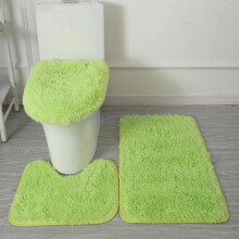 (light green) Bathroom Non-Slip Carpet Set Pedestal Rug+Lid Toilet Seat Cover+Bath Mat Pad 3PCS/Set