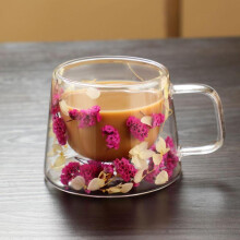 (Hot Pink & White, 1 Count) 200ml Flower Design Glass Coffee Mug, 1 Count Double Wall Clear Glass Cup with Handle, Heat Resistant Coffee Cup, Milk Cup, Juice Cup,