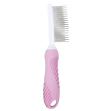 Pet Grooming Flea Comb Double-Use Fine-Tooth Hairbrush With Anti-Slip Handle Pink Compact Lightweight PP Rubber Metal