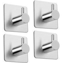 (Silver) 4 Pack of Self Adhesive Hooks, Tea Towel Hooks, Versatile Self-Adhesive Wall Hooks for Use in Bathrooms, Kitchens, Doors, Cupboards