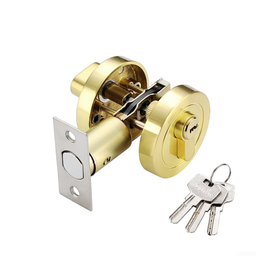 Single Sided Door Lock With Key - Copper Stainless Steel, Gold, External Key & Internal Rotary Knob For Home And Office-image-OPC-PKJFYG2-NEW