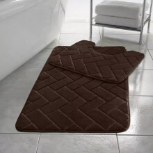 (Chocolate) Memory Foam Non Slip Bath Mat Set 2 Piece Rubber Pedestal Toilet Bathroom Rug Retro