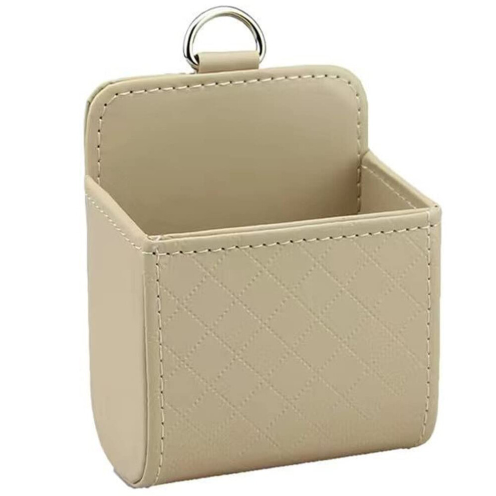 Universal Car Air Vent Organizer Box Storage Bag With Hook Leather Pouch For Phone Coins Key Auto Interior Case Beige 9354506782696