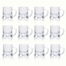Set of 12 Mini Beer Mugs and Shot Glasses - Premium Clear Mugs with Handles for Tasting Shots, Beers and Whiskey - Perfect for Birthday BBQs