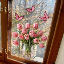 (Tulip Butterfly, one-size) Butterfly & Flower Pattern Window Clings Sticker, 1 Sheet Reusable Waterproof Window Decal, Decorative Sticker for Home Office