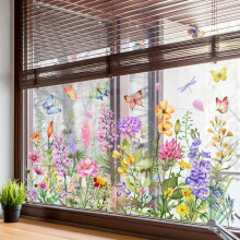 (Multicolor, one-size) Butterfly & Flower Pattern Window Clings Sticker, 1 Sheet Reusable Waterproof Window Decal, Decorative Sticker for Home Office