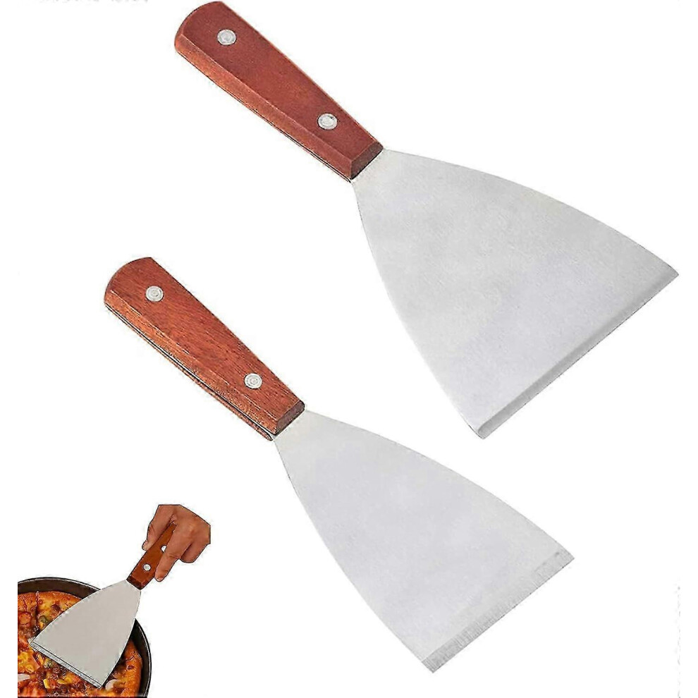Stainless Steel BBQ Spatula with Wooden Handle, High Quality Stainless Steel Spatula, 2 Pieces