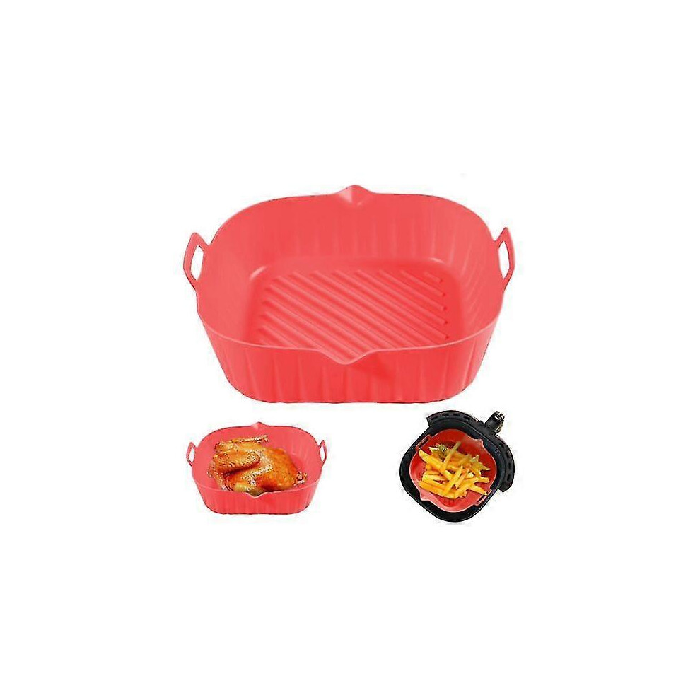 (Red) Silicone Air Fryer Cooking Basket, Non-Stick & Reusable, Microwave Safe Red
