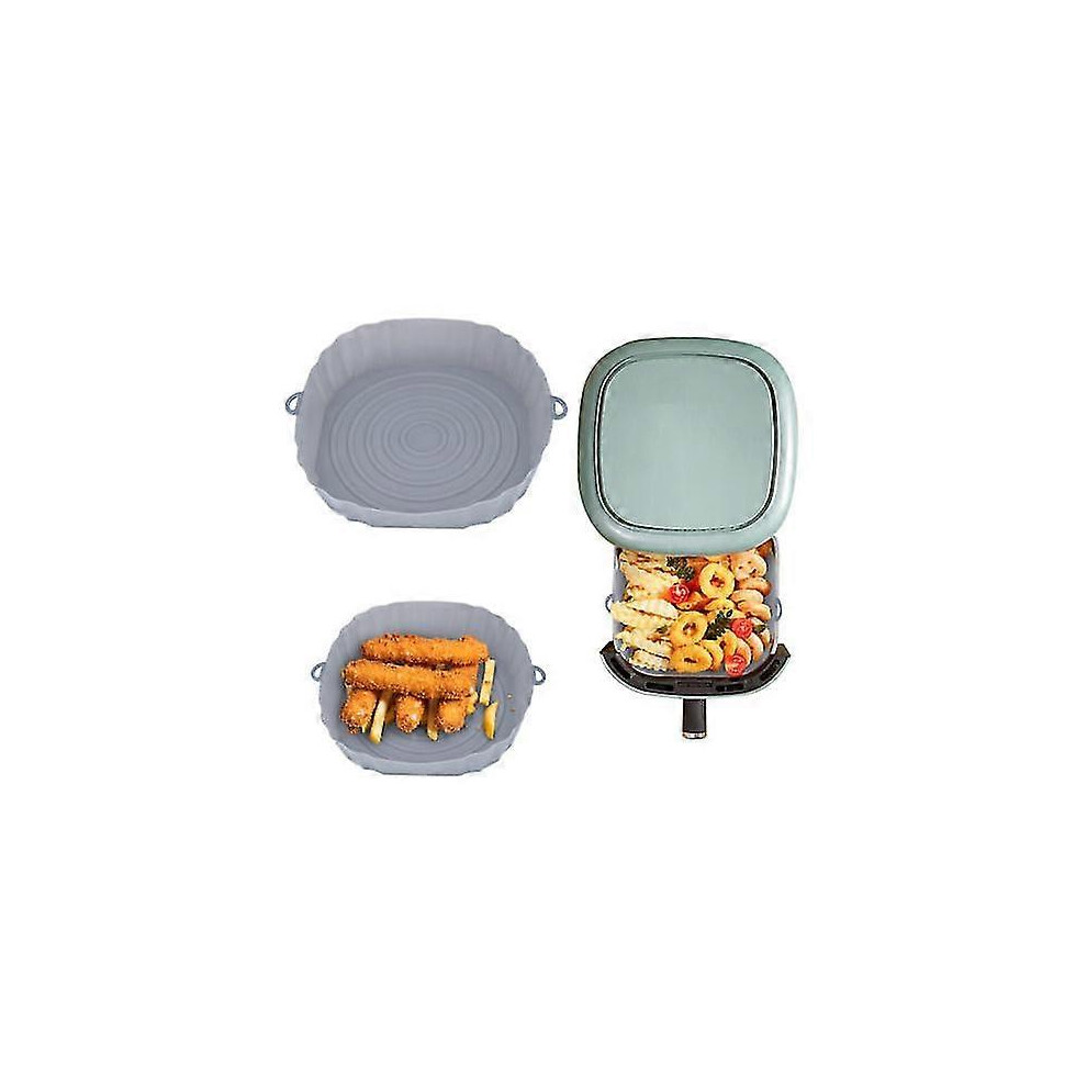 (Grey) Silicone Air Fryer Basket, Non-Stick & Reusable, Microwave Safe Grey