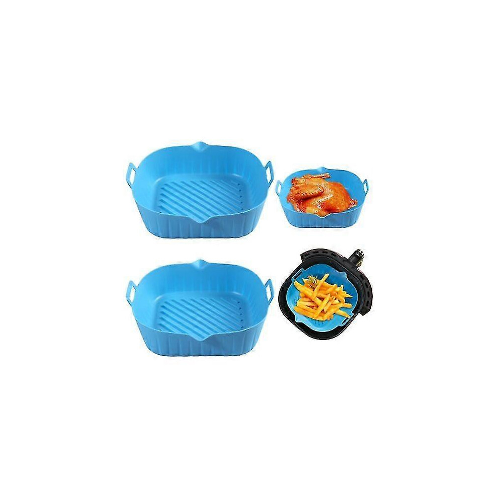 (Blue) Silicone Air Fryer Basket, Non-Stick, Reusable, Microwave Safe Blue