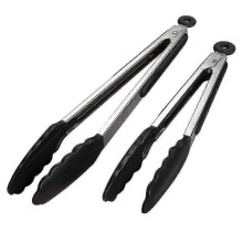 2 Pack 9ft & 12ft Stainless Steel Kitchen Tongs with Silicone Tips & Smart Lock