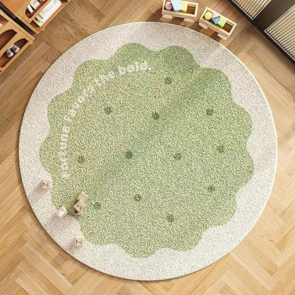 Cream Style Children's Round Carpet, Reading Area Tent Mat, 100Cm Green Round Rug, Non-Shedding Nursery Rug For Bedroom Green,Cream