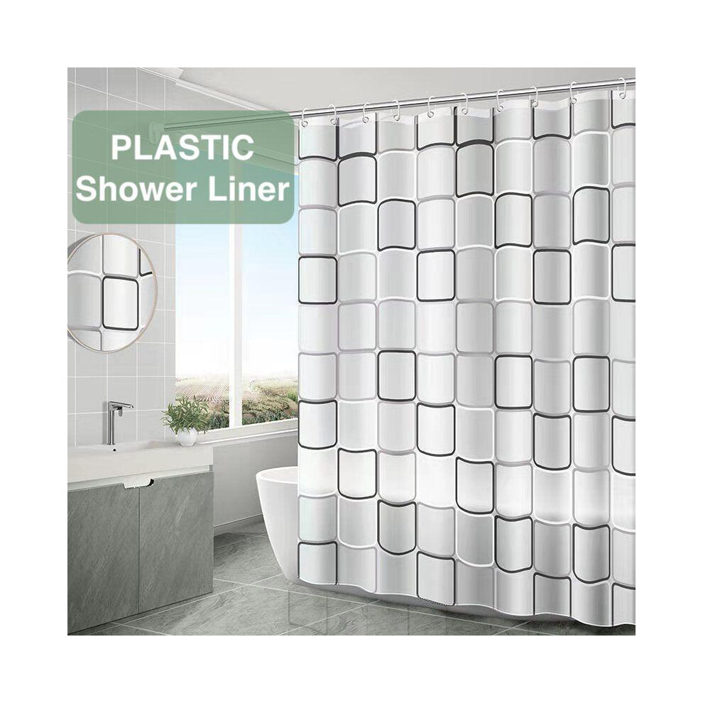 (White & Black, 71x78.7inch(180x200cm)) 1pc Lightweight Shower Curtain Liner with Plastic Hooks & Rust-Resistant Metal Grommets, Plaid Plastic Waterpr